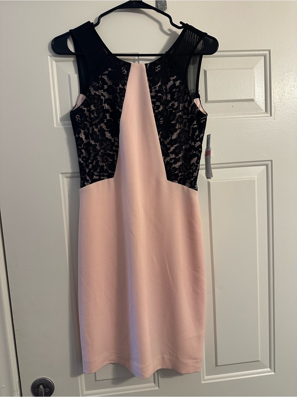 Gianni Bini Pink and Black Lace Panel Midi Dress